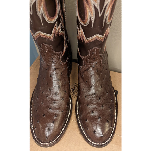 Men’s Full Quill Ostrich Cowboy Boots Brown Leather Western Handmade US 9.5 D main image 5